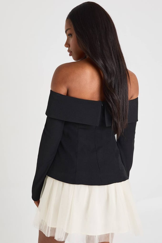 boohoo Dames Tulle Bardot Getailleerde Mini-jurk | Black | Maat: 8