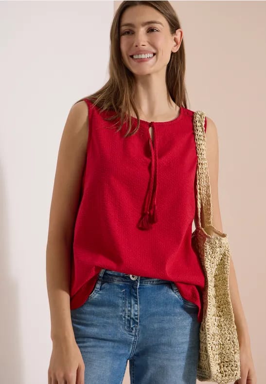 Blouse met split in de hals en bandjes
