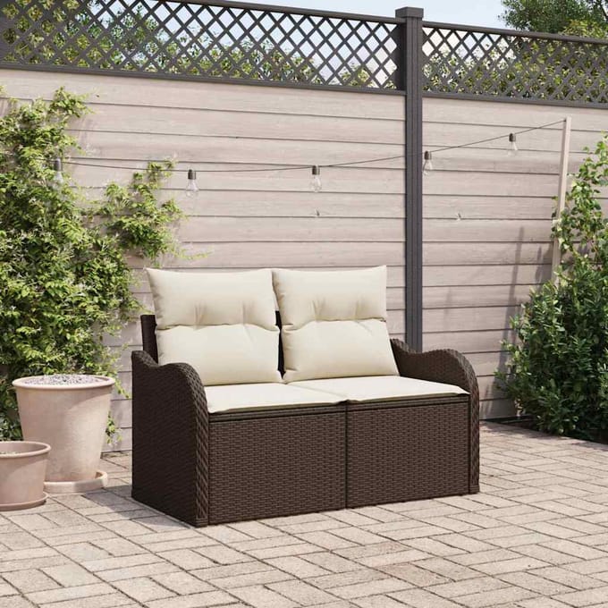 vidaXL - Tuin - Sofa - met - kussen - Bruin - 121 - x - 62 - x - 69cm - poly - rattan
