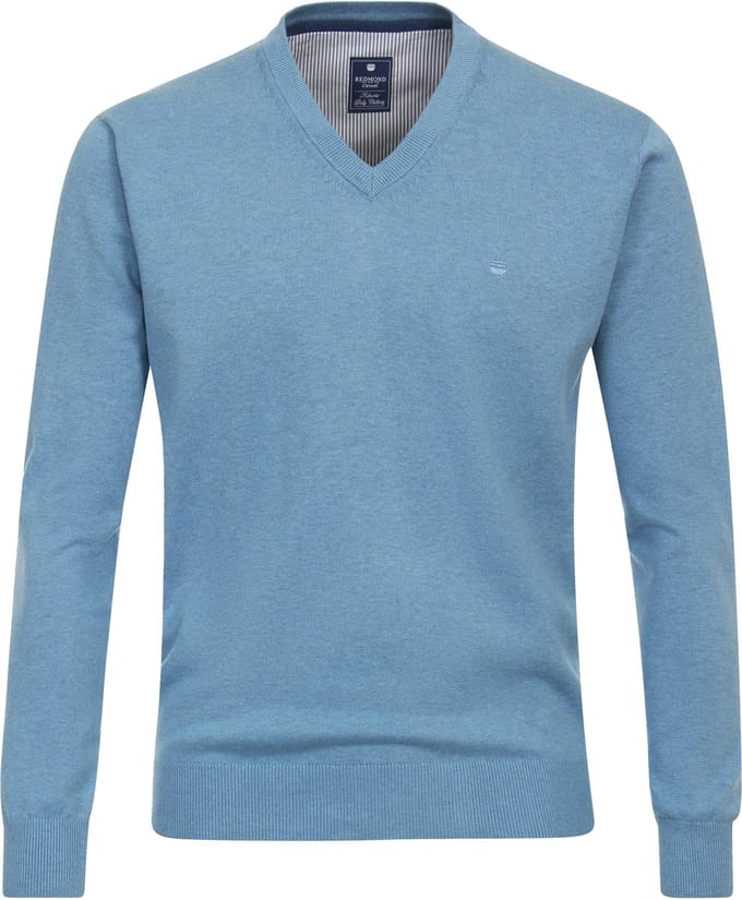 Redmond heren trui katoen - V-hals - blauw (middeldik)