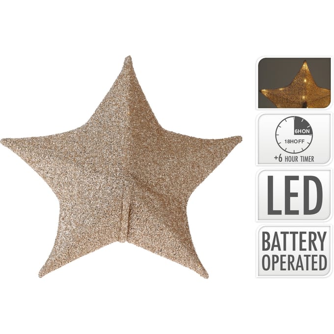 Decoratie Stoffen Kerstster 50 cm met 30 LEDs Goud
