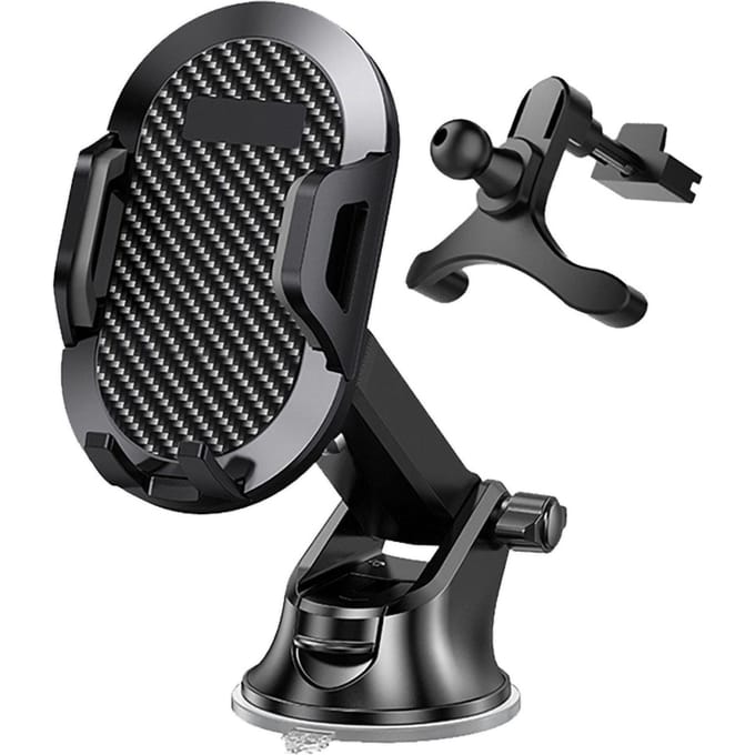 Support de téléphone de voiture style fibre de carbone 4,7-7,2 pouces écran support de navigation pour tableau de bord pare-brise grille d'aération bureau Suction cup + triangular air outlet gray