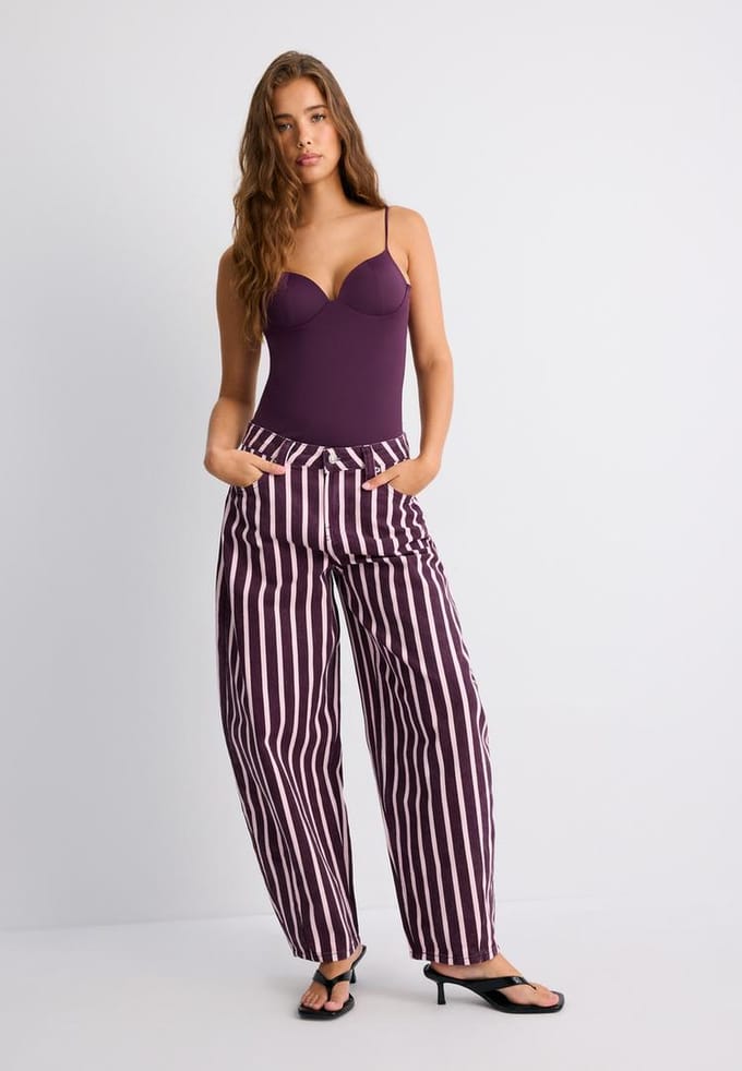 Stradivarius Gestreepte barrel jeans  Purper 34