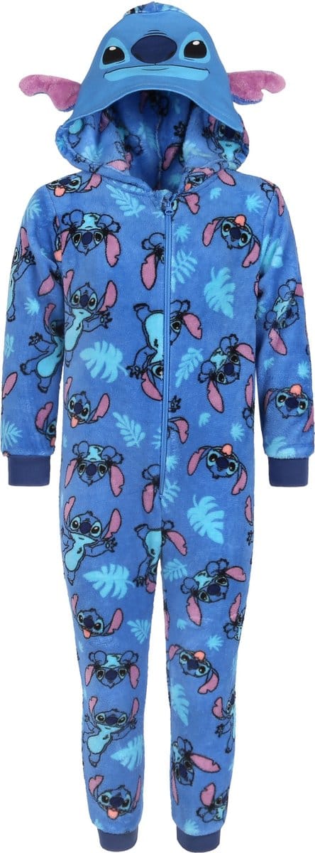 Blauwe, Polar Fleece Eendelige Pyjama, Stitch Kinder Onesie met Capuchon, OEKO-TEX