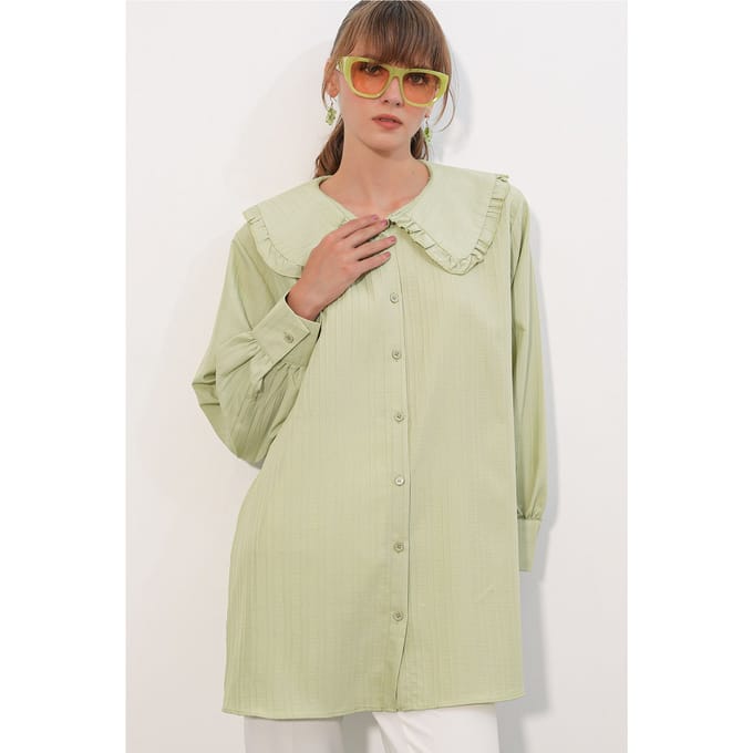 Langsleeve Textured Shirt Met Baby Kraag