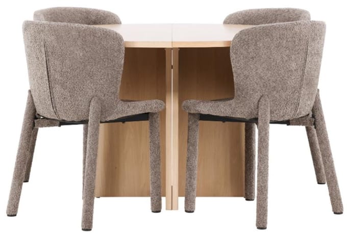 Strada eethoek uittrekbare tafel Ø120cm, 170cm en 4 stoelen whitewash, bruin.