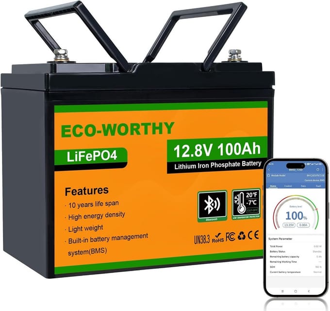Lithium Batterij - LiFePO4 Accu - Camper en Boot - Lage Temperatuur Beveiliging - 100 Ah - Zwart