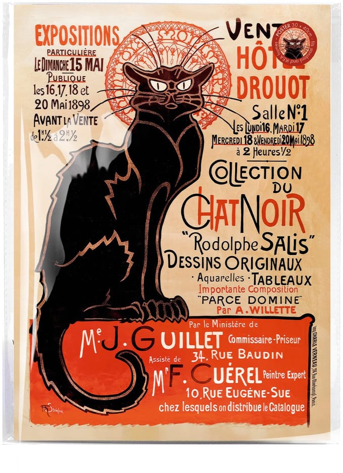 Lanzfeld Steinlen - Poster Schilderij A3 - Le Chat Noir - Théophile Steinlen - PP Hoes