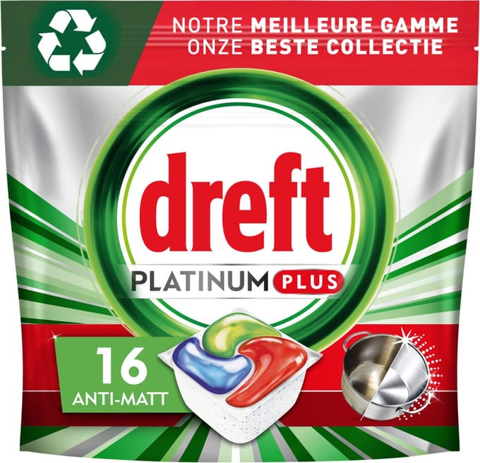 Dreft - Platinum Plus All In One - 7-in-1 Vaatwascapsules - Anti-Mat Technologie - 16 Capsules