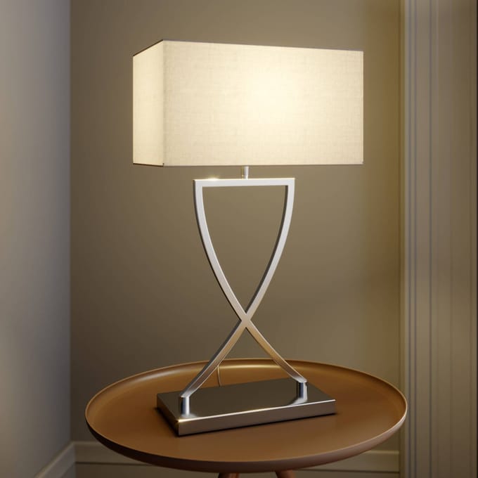 Lucande - Tafellamp - 1licht - Metaal, stof - H: 66 cm - E27 - chroom, wit