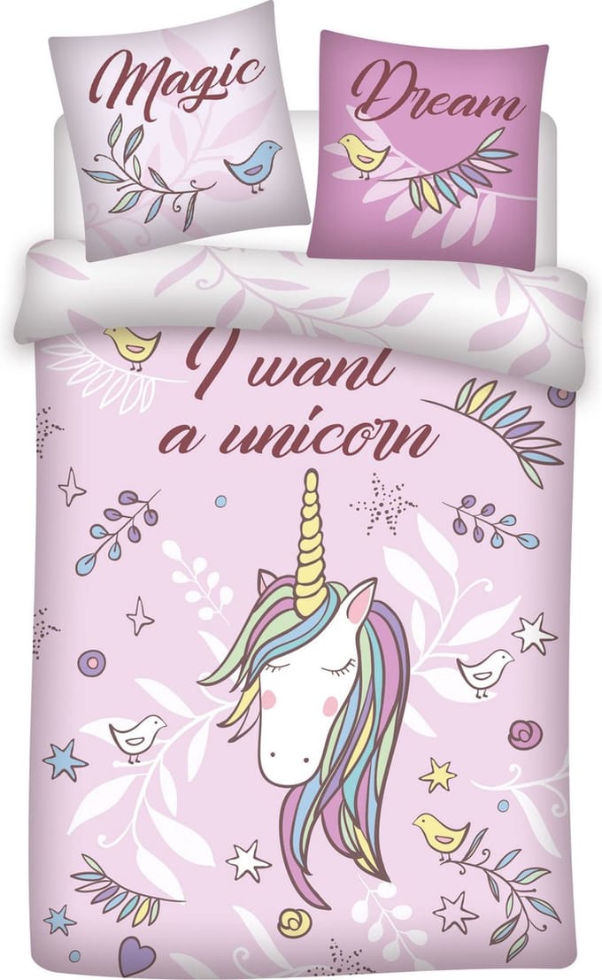 Unicorn Dekbedovertrek Magic Dream - Eenpersoons - 140 x 200 cm - Roze