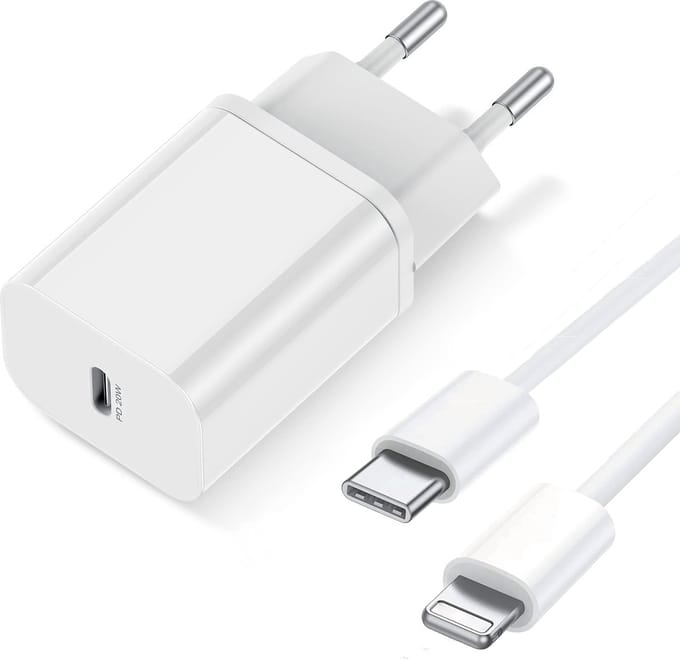 USB-C Oplader 20W + Kabel 1M Wit - Snellader voor iP 11/12/13/14 - Geschikt voor Apple iPhone / Apple iPad