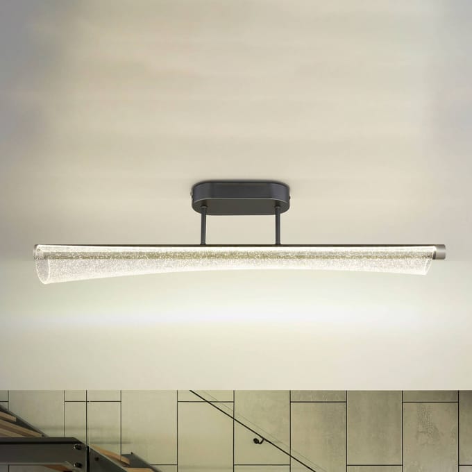 Globo LED plafondlamp Malinda, transparant/antraciet, 81 cm lang, CCT