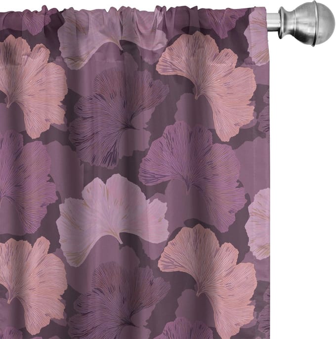 ABAKUHAUS Vintage Raamgordijnen, Retro Ginkgo biloba-Bladeren, Lichtgewicht decoratieve 2-delige set met roedezak, 2 stuks 75 cm B x 245 cm L, Aubergine en Meerkleurig