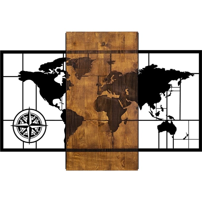 Asir - Decoratief Houten Wandaccessoire - Okkernoot - 58 x 85 cm