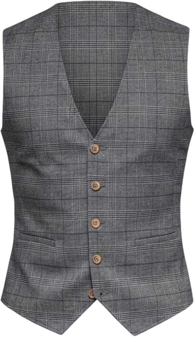 OMBRE Gilet - Slim Fit - Knopen - Geruit Donkergrijs L