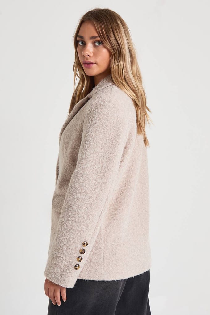boohoo Dames Wollen-look pluizig oversized blazerjasje | Stone | Maat: 8