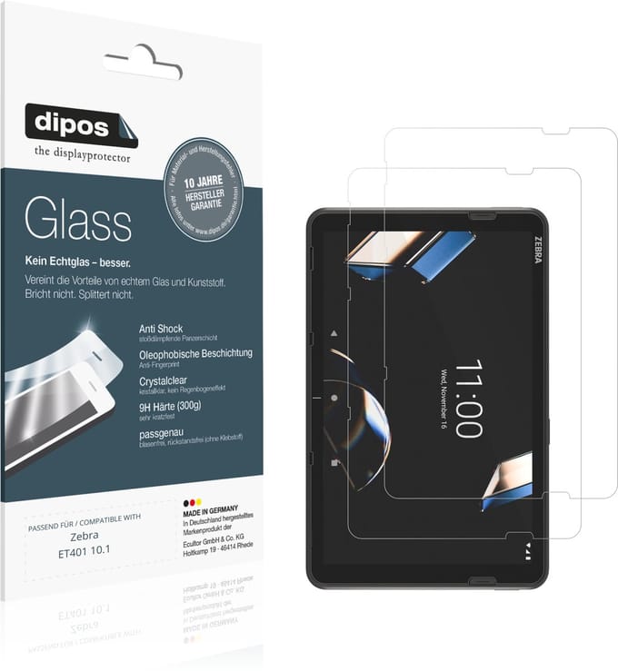 dipos – 2x Pantserfolie geschikt voor Zebra ET401 10.1 | 9H Screenprotector