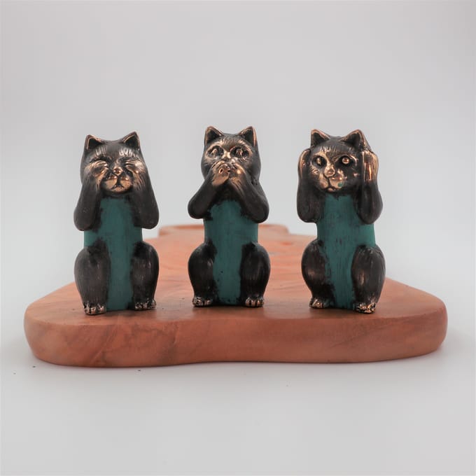 Feng Shui Katten Beeldjes - Zien, Horen & Zwijgen - Set van 3 - 9x7x2cm