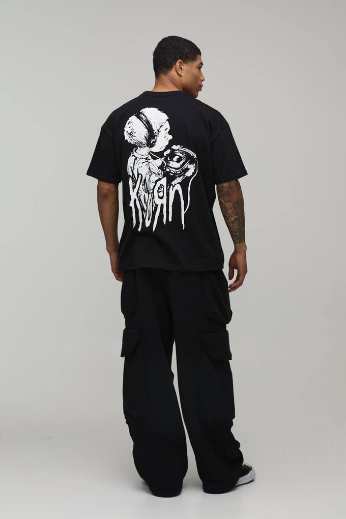 Korn Stereo Oversized License Print T-Shirt | Black | Size Medium