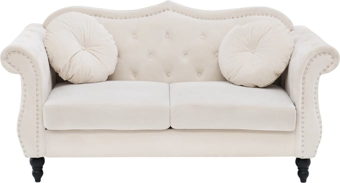 SKIEN - Chesterfield bank - Lichtbeige - Fluweel