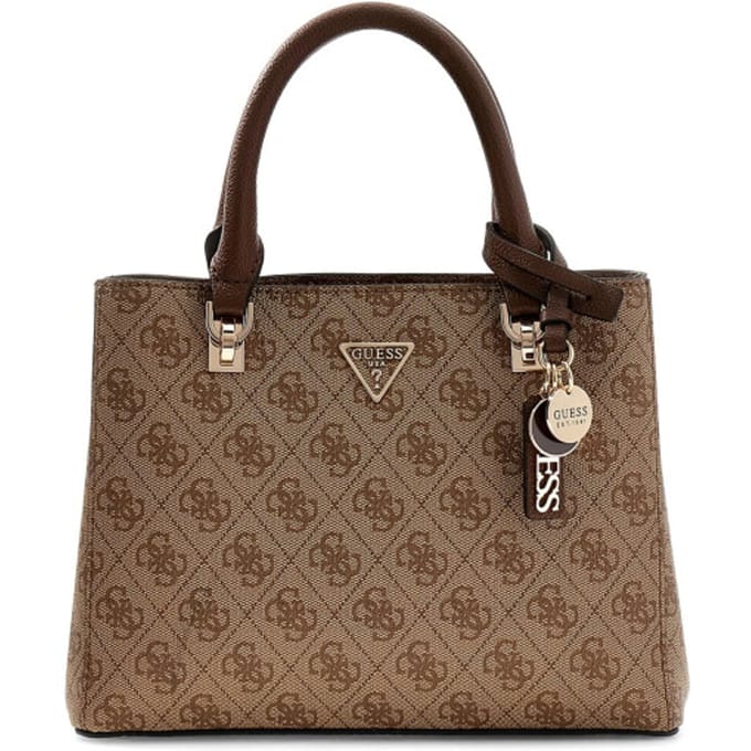 GUESS handtas schoudertas Noelle II Multi Compartment Satchel Latte Logo / Brown Lichtbruin