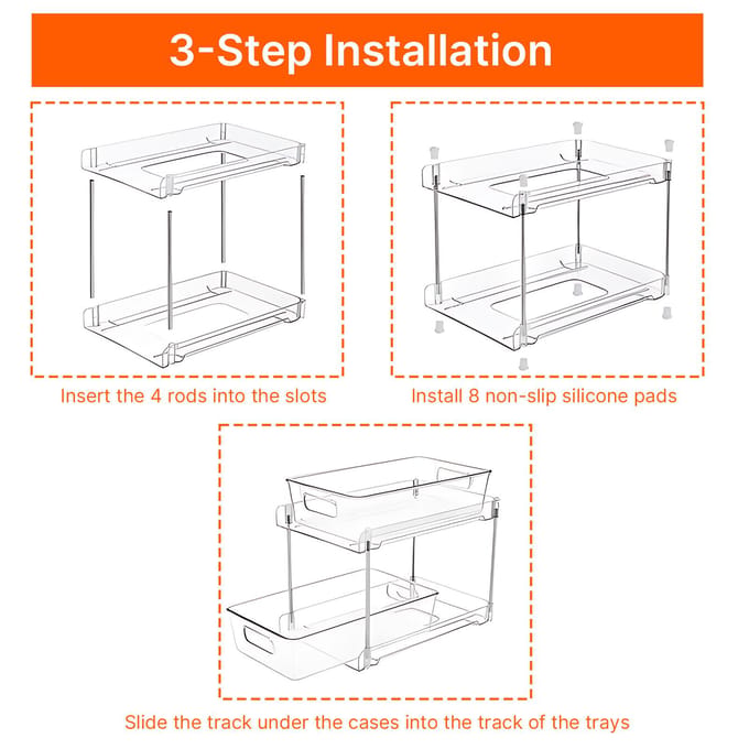 2 Stuks Dubbellaags Transparante Plastic Lade Organizer Onder Wastafel Schuiflades met Bak 2 Pack transparant