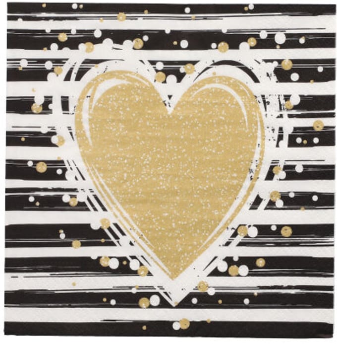 12x 30 Servetten 3-laags 1/4 vouw 33 cm x 33 cm Sparkling Heart