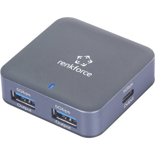 Renkforce RF-USBH-480 2 poorten USB-hub USB-A Met aluminium behuizing, Met USB-C stekker Grijs