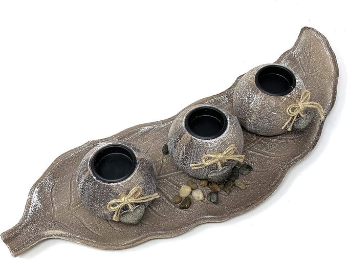 Kaarsenhouder Set - Drie Bollen - Sfeerverlichting Huis - Inclusief Decoratie - 3 Bollen 10cm - Bruin