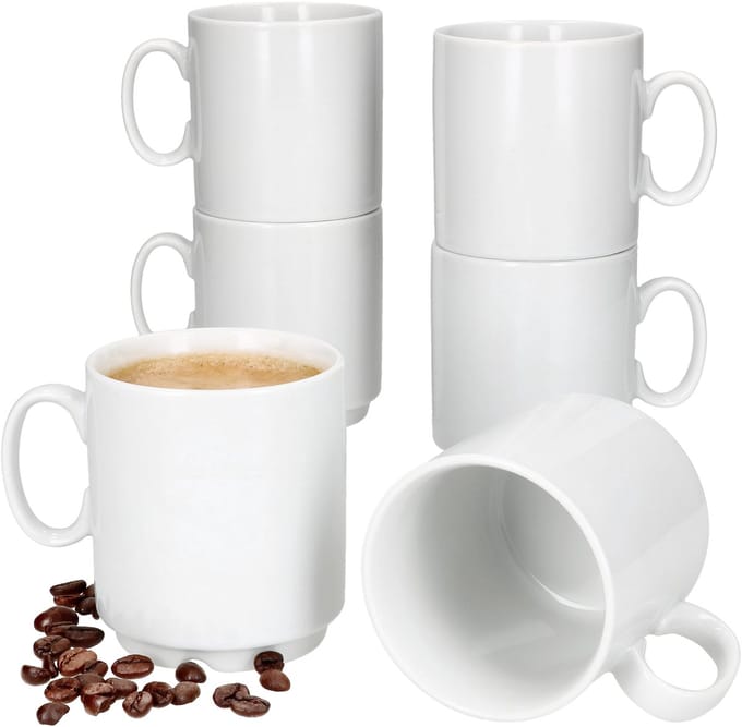 Set van 6 EVENT stapelbare koffiemokken wit porselein 250 ml