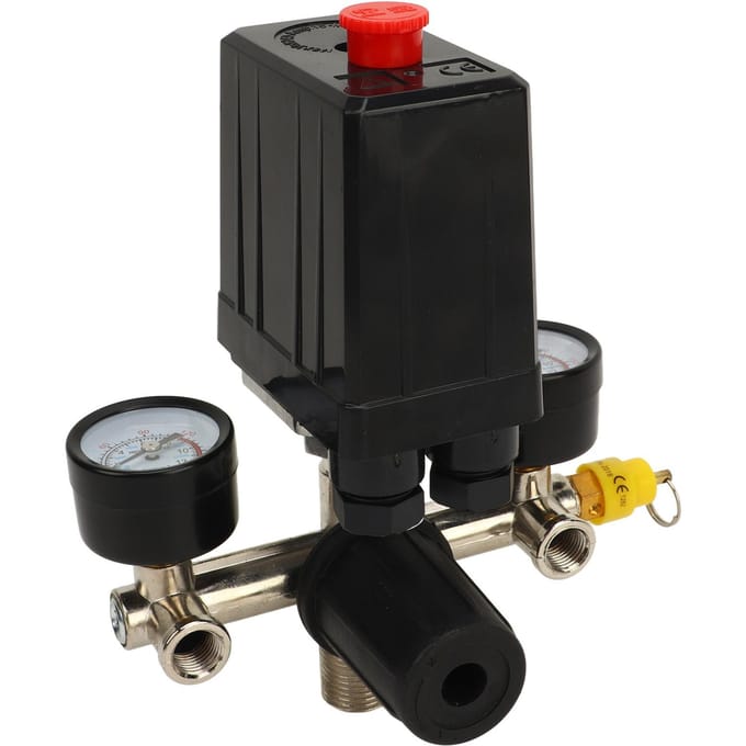 Luchtcompressor Drukschakelaar Kit CE Klep Drukregel Schakelaar Zwarte Kap IJzeren Meter Messing VS