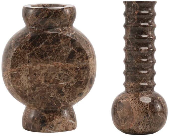 Marmeren Geschenkset: Vazen Ribbed & Circle Bruin