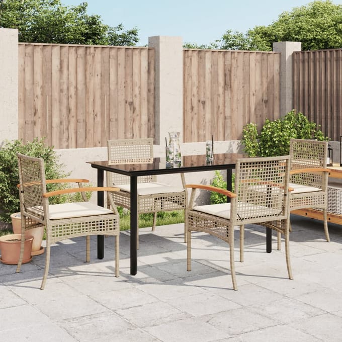 vidaXL - 5-delige - Tuinset - met - kussens - poly - rattan - beige