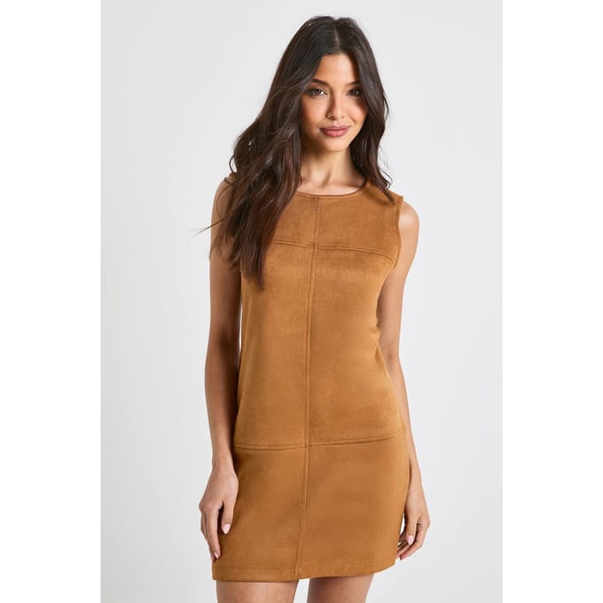 boohoo Dames Nepsuede shiftjurk met panelen | Tan | Maat: 8
