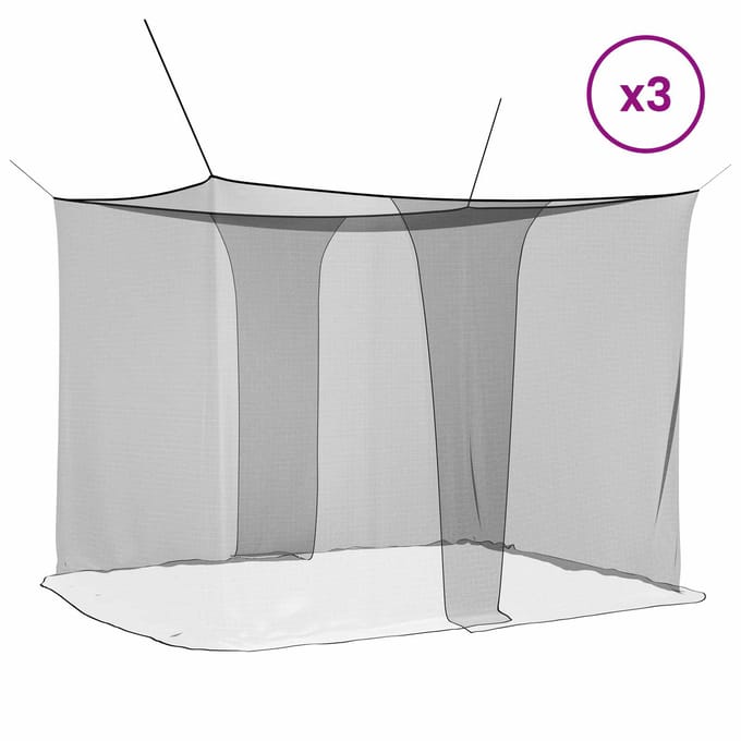 vidaXL - Muggennet - voor - bed - 3 - st - 156 - mesh - Zwart - 220 - x - 150 - x - 180 - cm