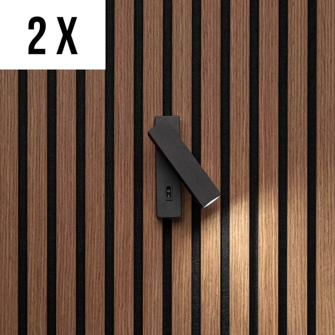 Akudeco - Wandlamp met netstroomaansluiting - Modern plat ontwerp - 3000K - Zwart - 2 stuks