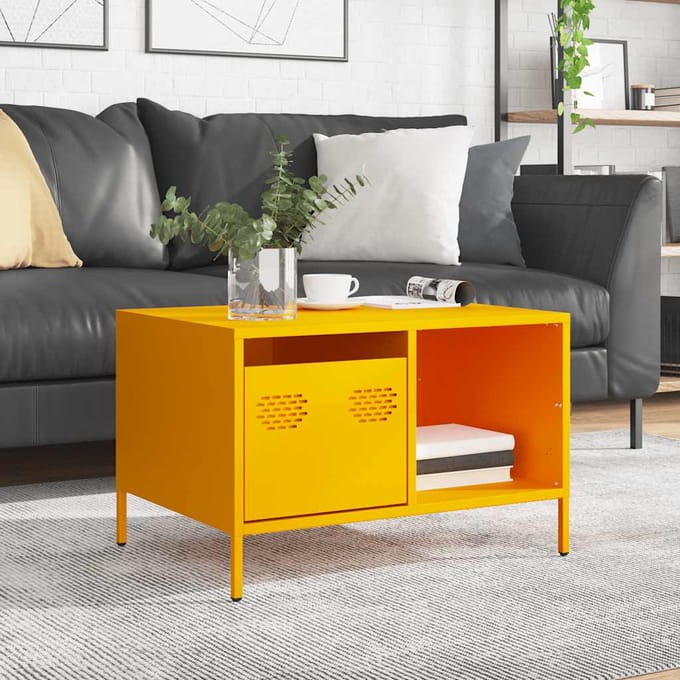 vidaXL - Salontafel - 68,5x50x43,5 - cm - koudgewalst - staal - mosterdgeel