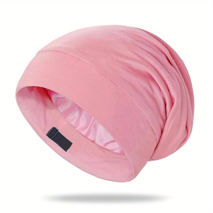 1 stuks Verstelbare Satijn gevoerde Dubbellaagse Slaapmuts Voor Haarbescherming pink