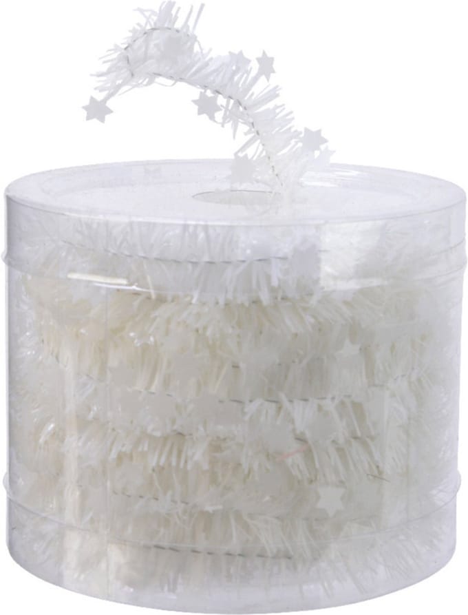 Decoris kerstslinger-guirlande - met sterren - wit - lametta - 700 cm