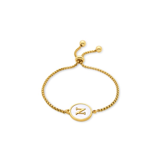 Luxenter armband in wit parelmoer afgewerkt in 18K geel goud - Alfabet