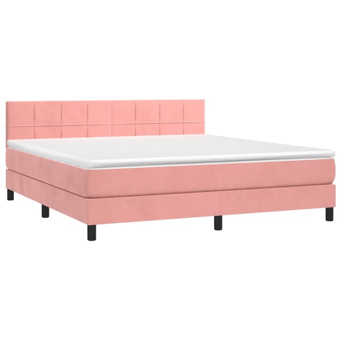 vidaXL - Boxspring - met - matras - en - LED - fluweel - roze - 180x200 - cm