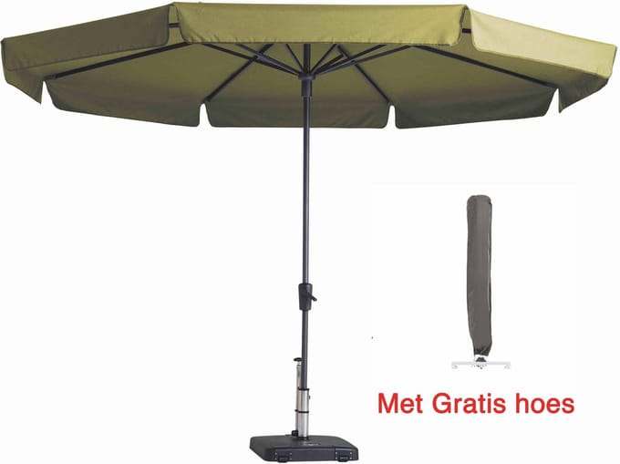 Parasol Rond Sage groen 350 cm met gratis hoes