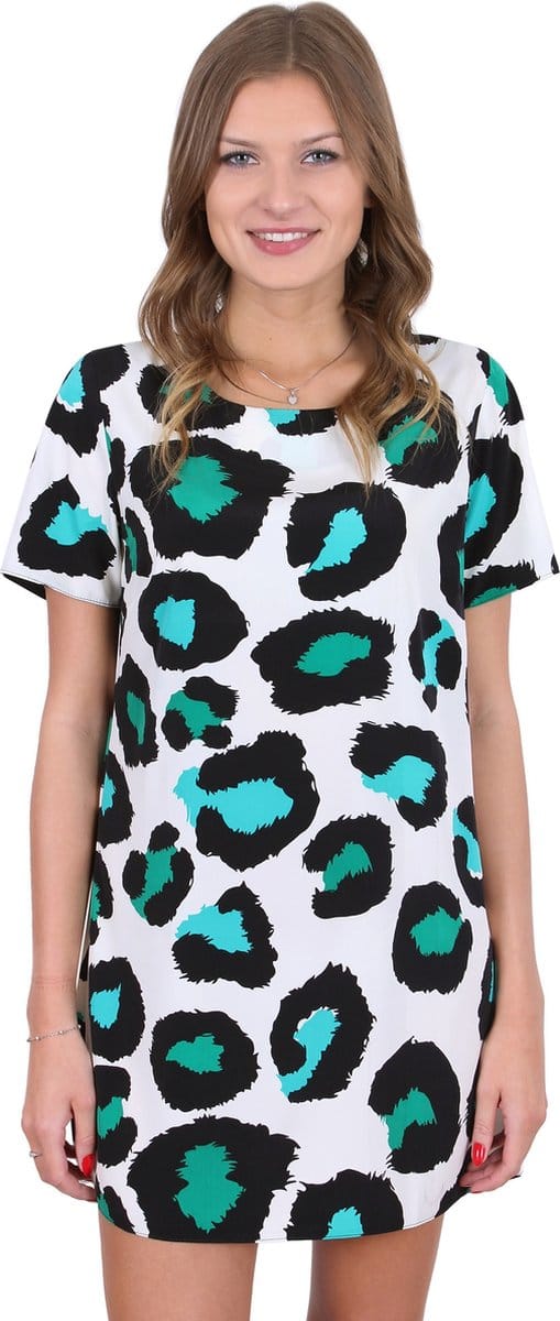 John Zack crème-zwart-groene chiffon mini
