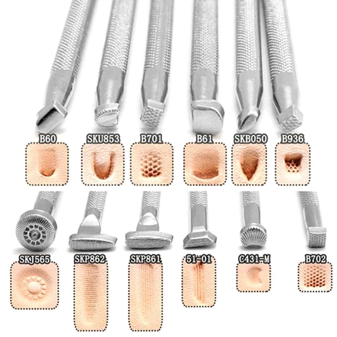 Lot de 12 outils de gravure et de gaufrage pour cuir, outil de modelage pour le travail du cuir white