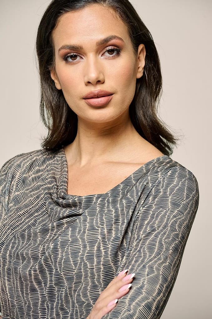 Caitlin Print Top Zwart  / Taupe