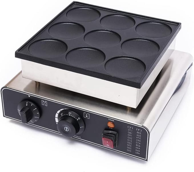 Wafelijzer - Poffertjesmaker - Desserts Maken - Automatische Timer - 9 Stuks - Zilver