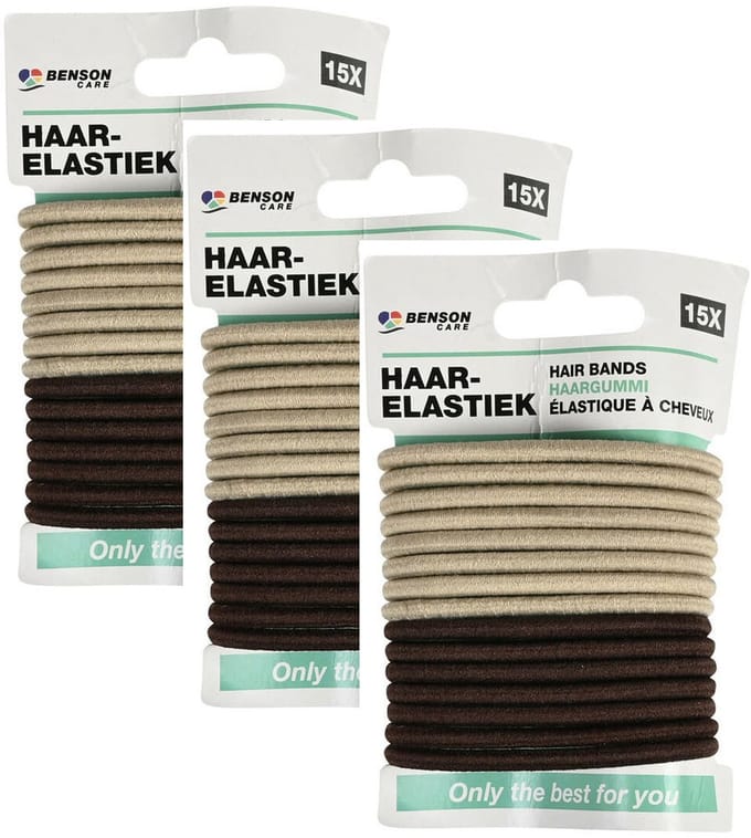 Benson Care Haar elastiekjes - set 45x - bruin/beige - zonder metaal - D5 cm