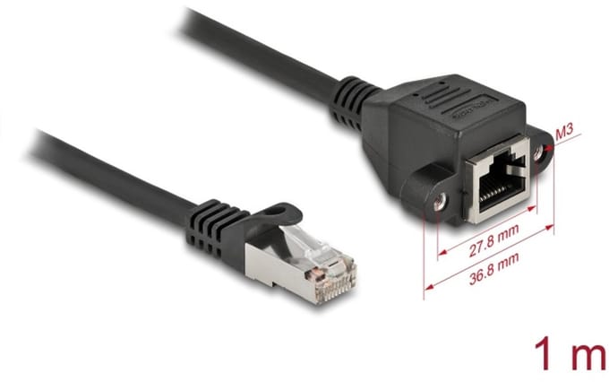 Delock Network Extension Cable S/FTP RJ45 plug to RJ45 jack Cat.6A 1 m black