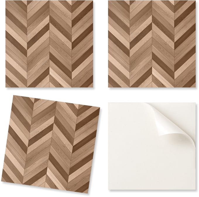 Pak vinyltegels met bedrukt houtvisgraatpatroon 20x20x20 cm